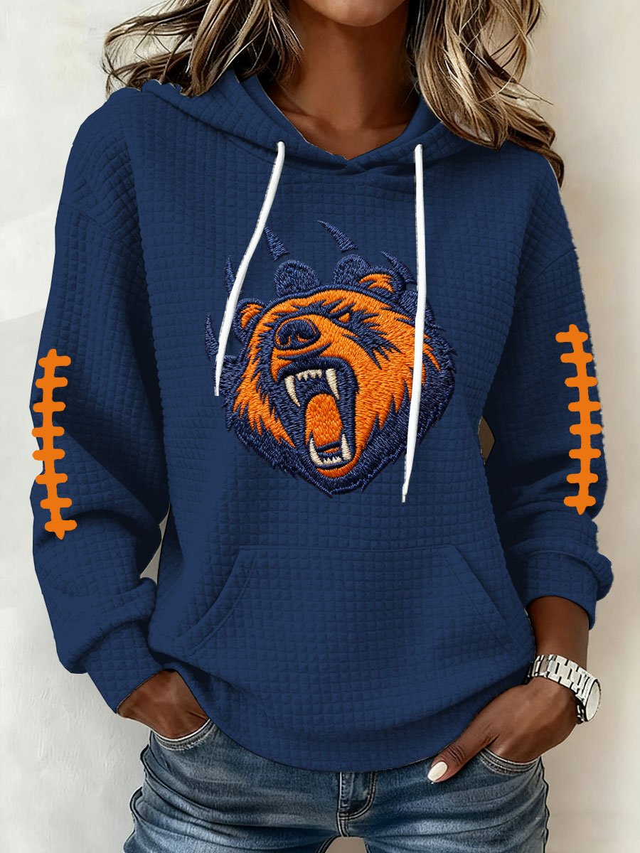 Women's Football Print Plaid Fabric Hooded Sweatshirt
