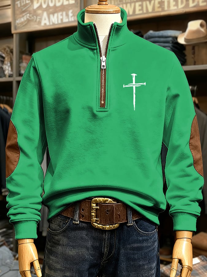 🔥Buy 3 Get 15% Off🔥Men's Vintage Faith Cross Print Casual Zip Sweatshirt