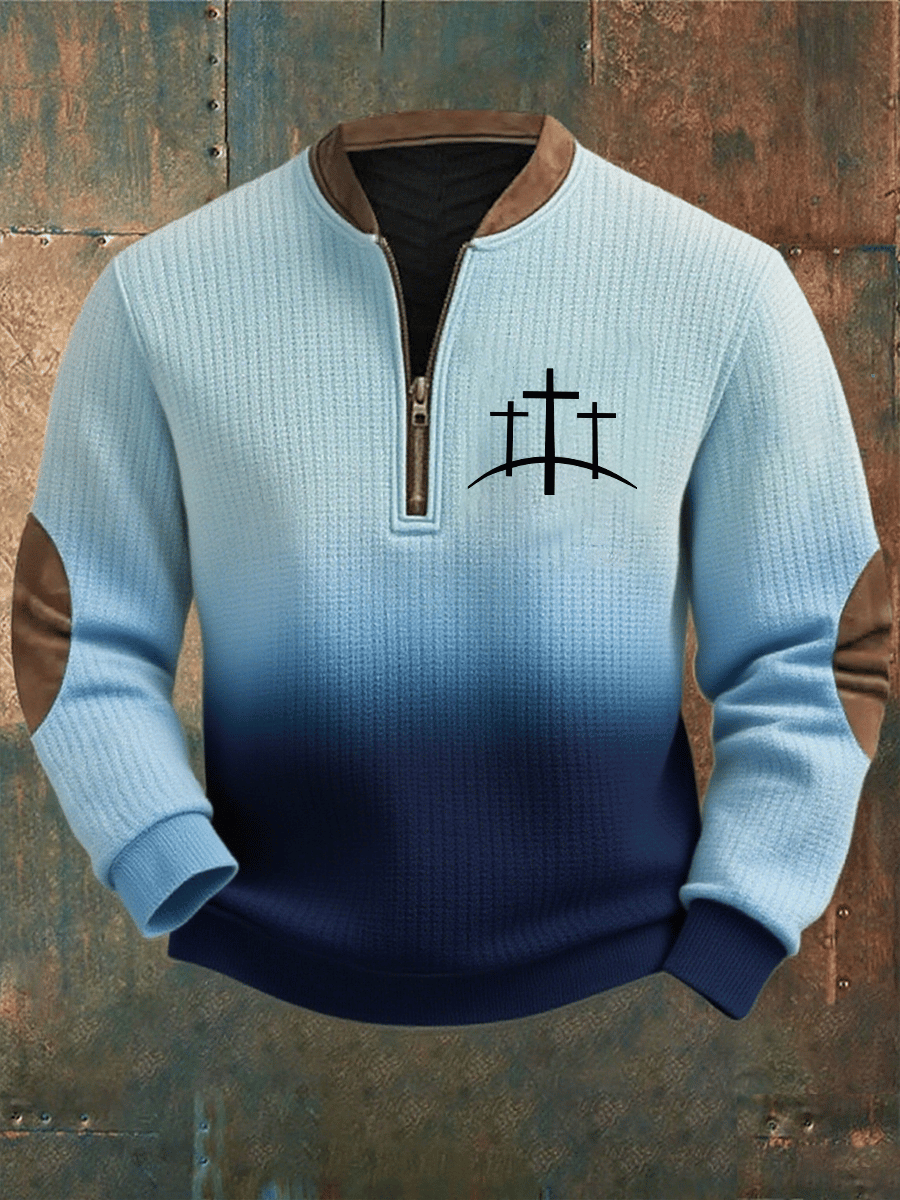 🔥Buy 3 Get 15% Off🔥Men's Faith Print Zipper Neck Knit Sweatshirt