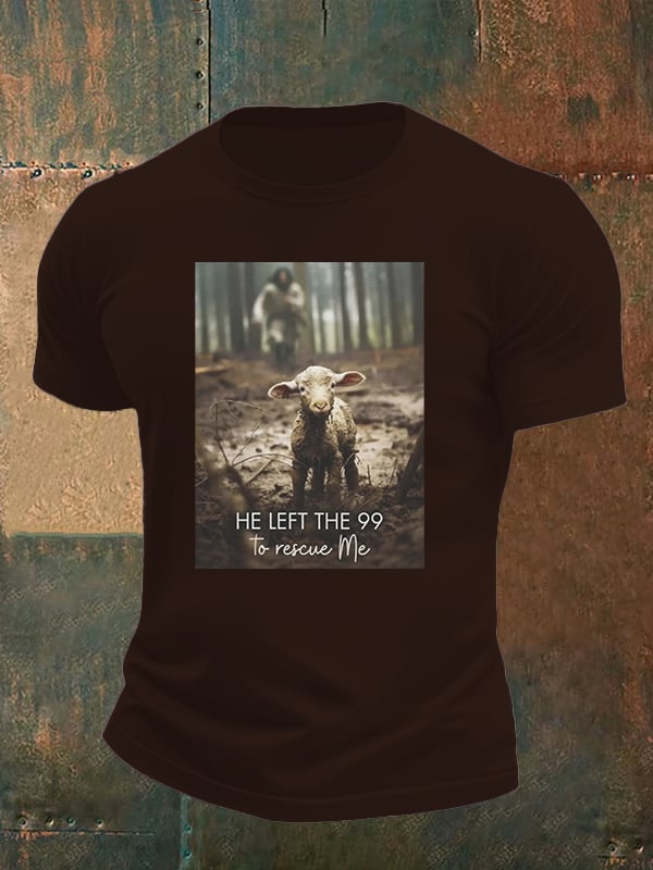🔥Buy 3 Get 15% Off🔥Men's  He Left the 99 to Rescue Me, Jesus and Lost Sheep, Christian T-shirt