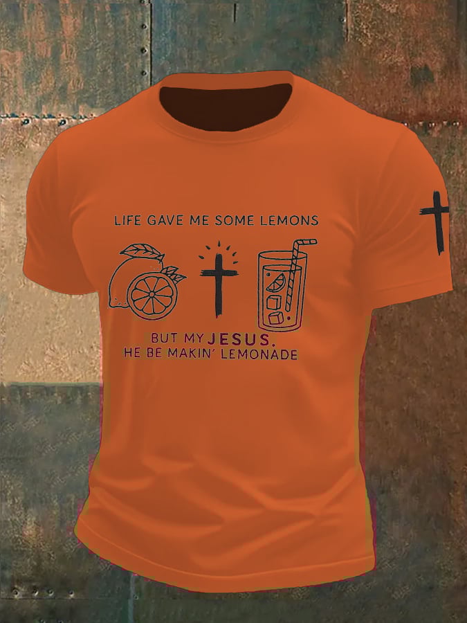 🔥Buy 3 Get 15% Off🔥Men's  Life Gave Me Some Lemons, But My Jesus Turned Them Into Lemonade Faith  Printed Shirt