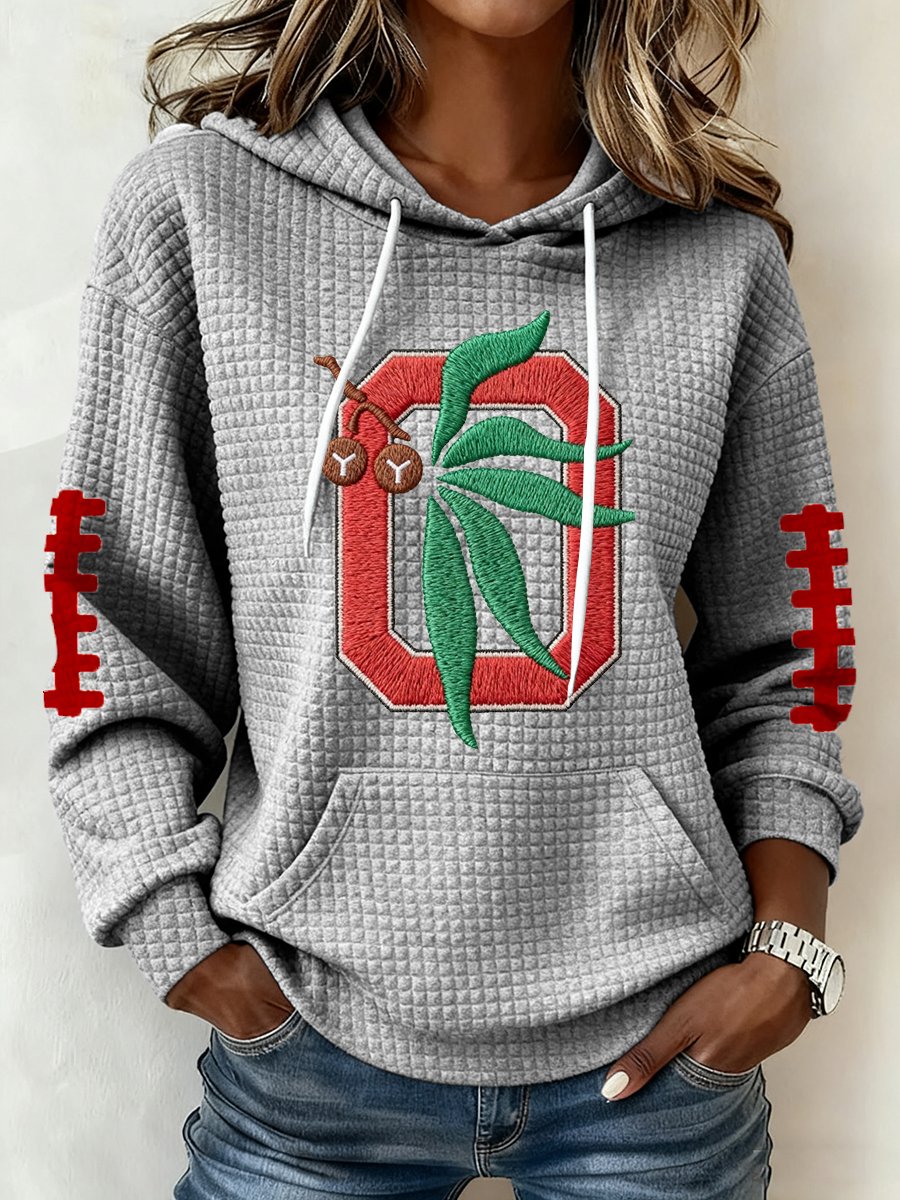 Women's rugby print waffle fabric hoodie