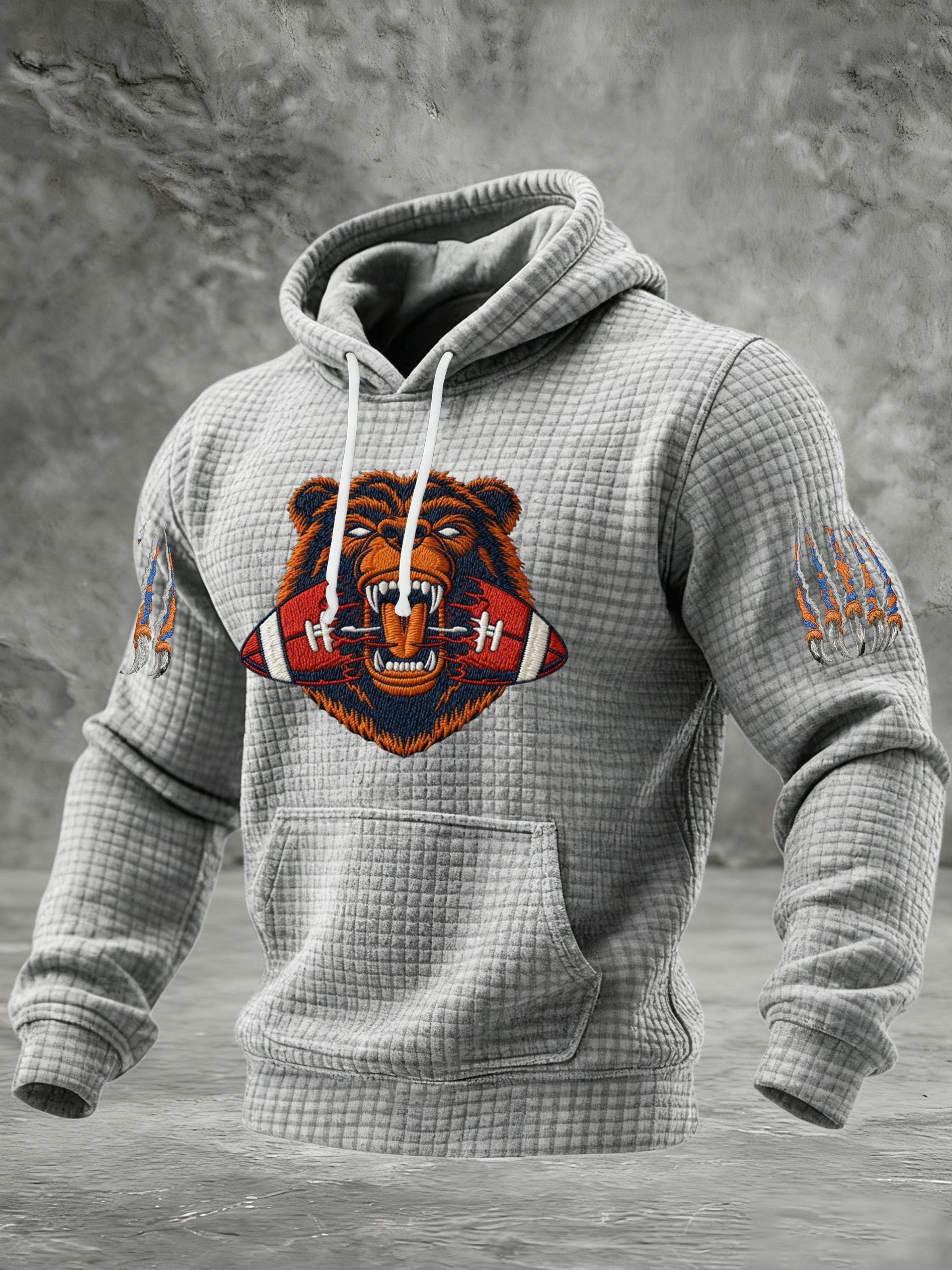 Men's Football Print Checkered Fabric Hooded Sweatshirt