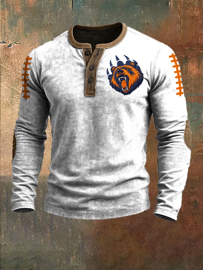 Men's Football Print Henley Top