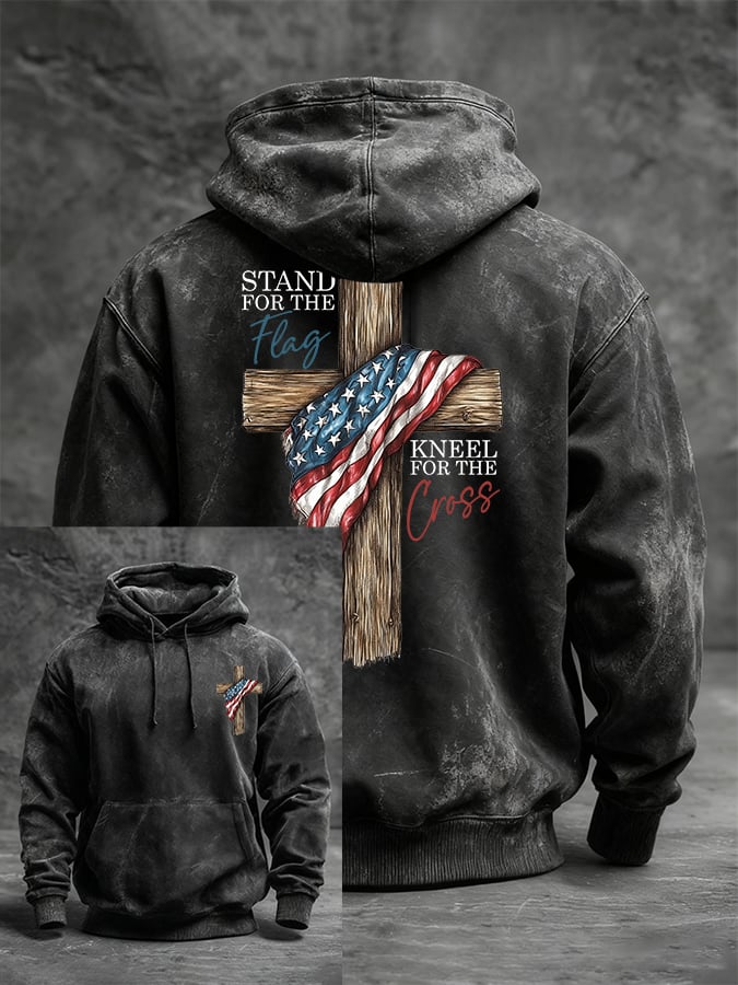 🔥Buy 3 Get 15% Off🔥Men's Stand For Flag Kneel For The Cross Printed Casual Hoodie