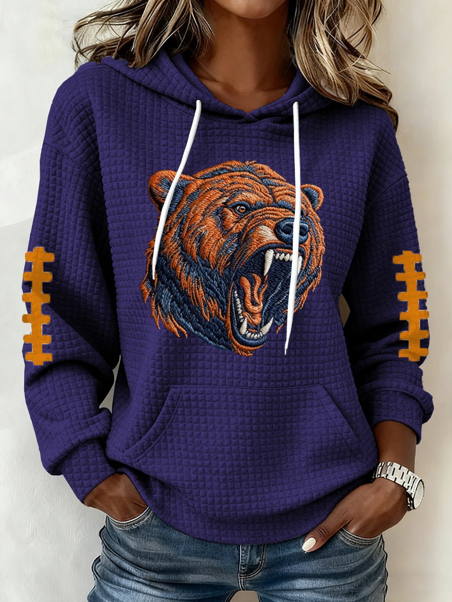 Women's Football Print Waffle Fabric Hooded Sweatshirt