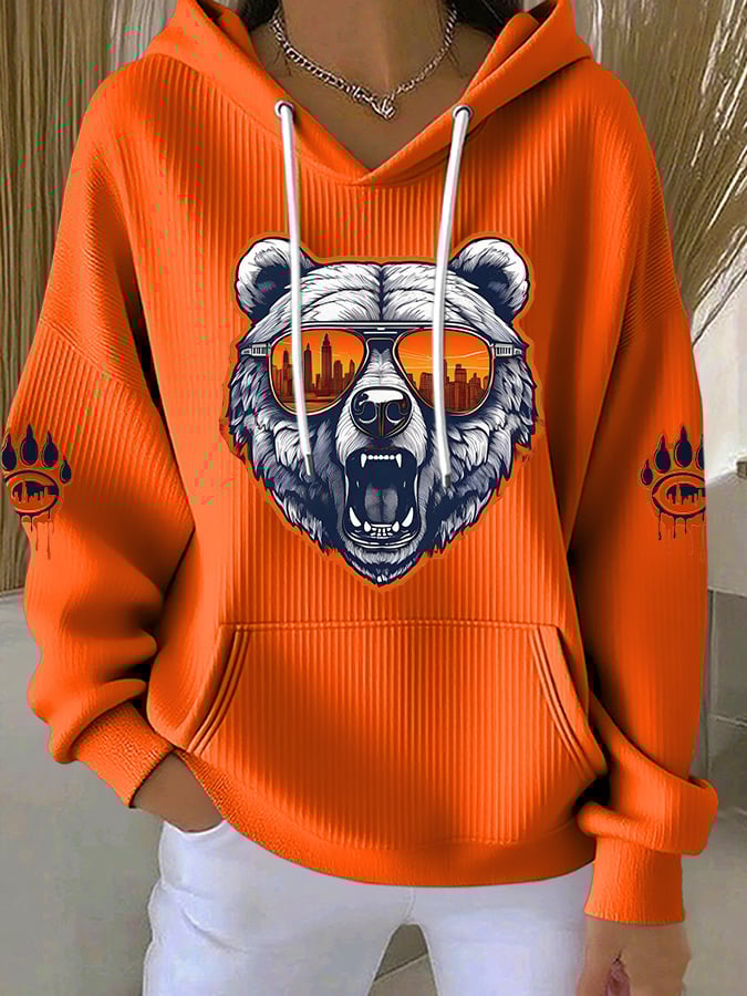 Women's Football Print Long Sleeve Hooded Sweatshirt