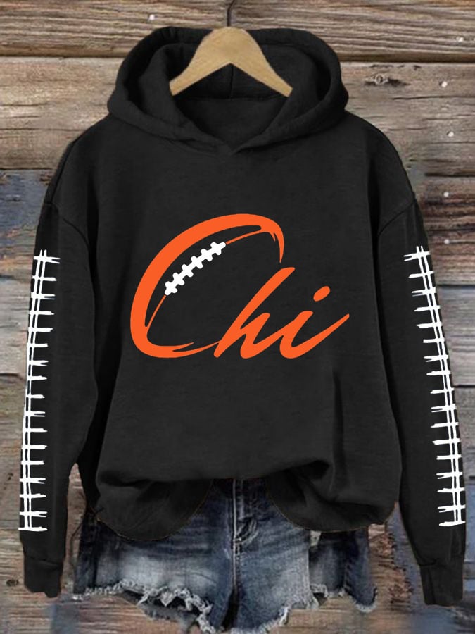 Women's Rugby Print Casual Hoodie