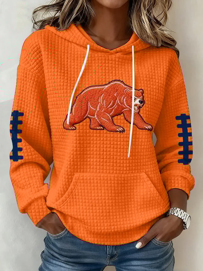 Women's Football Print Plaid Fabric Hooded Sweatshirt