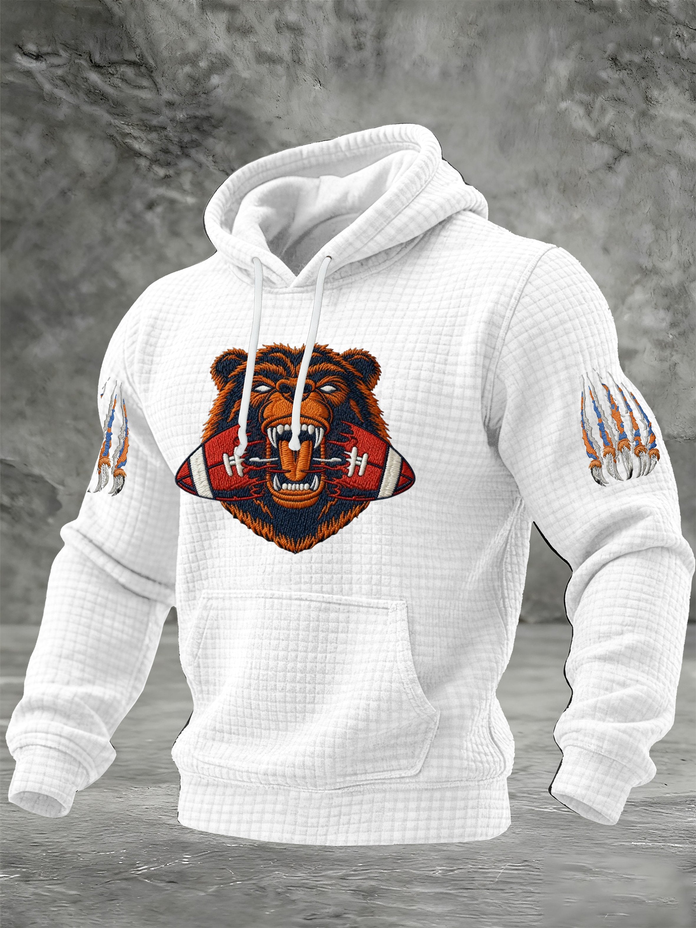 Men's Football Print Checkered Fabric Hooded Sweatshirt