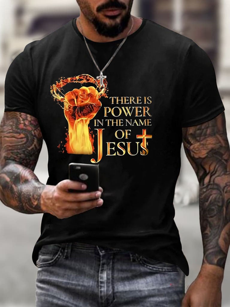 Men's There Is Power In The Name Of Jesus Print Casual T-Shirt