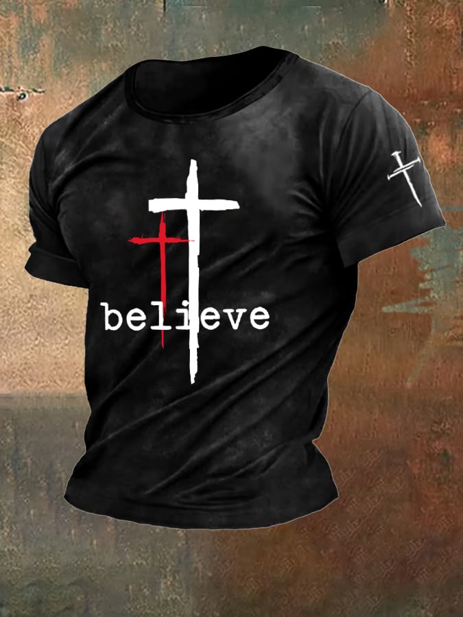🔥Buy 3 Get 15% Off🔥Men's Vintage Jesus Faith Print Short Sleeve T-Shirt