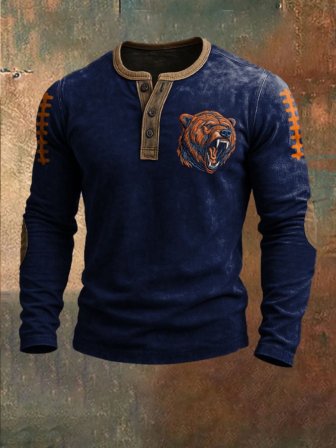 Men's Football Print Henley Top