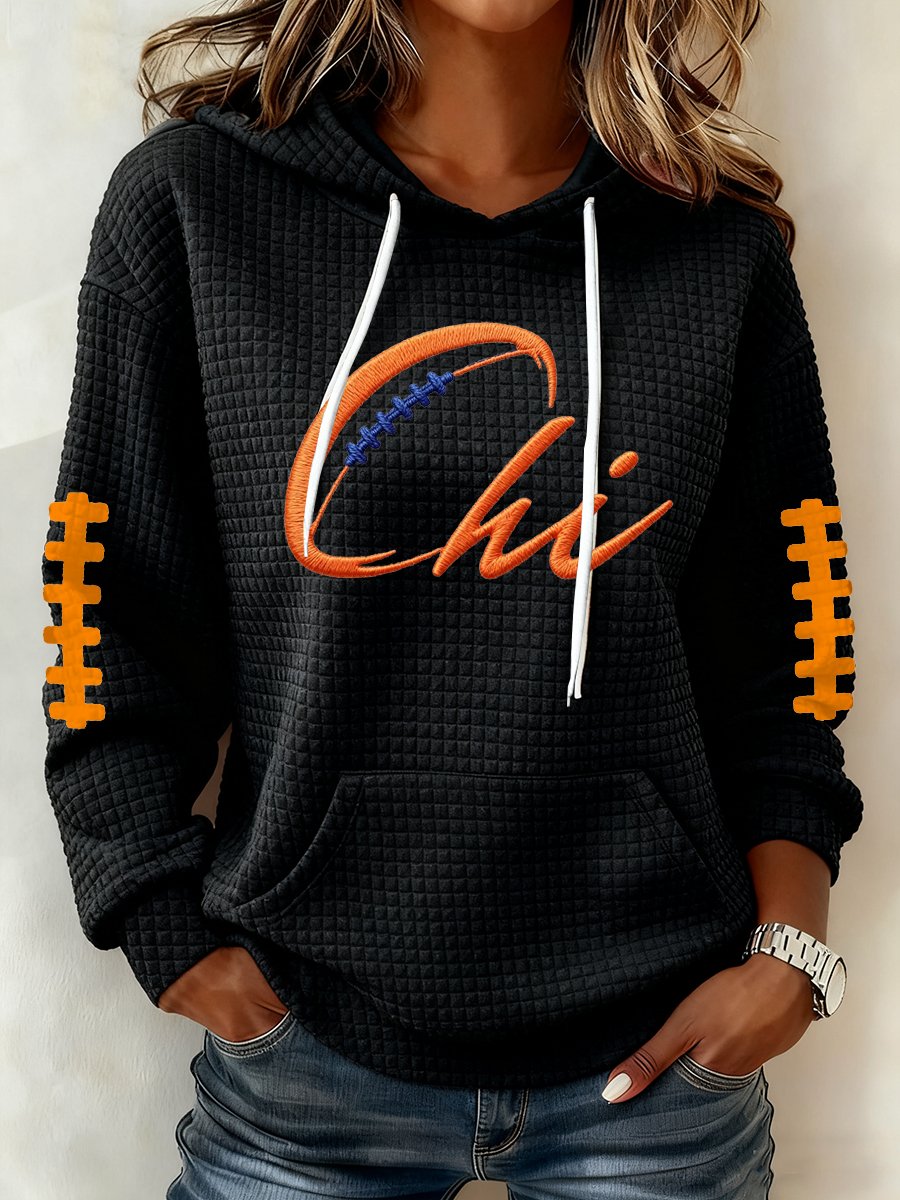 Women's Football Print Waffle Fabric Hooded Sweatshirt