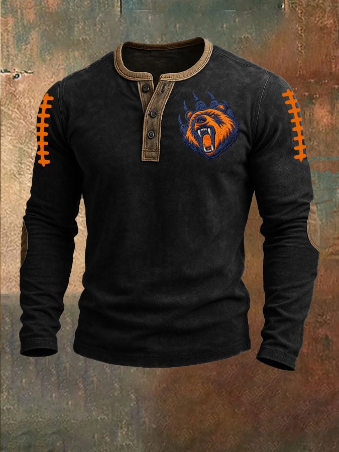 Men's Football Print Henley Top