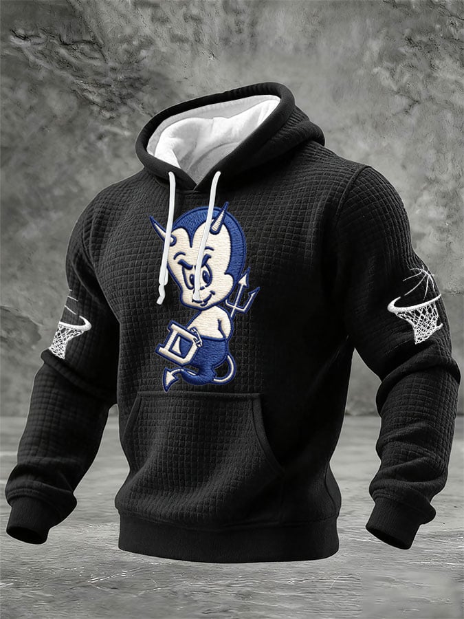 Men's Basketball Print Checkered Fabric Hooded Sweatshirt