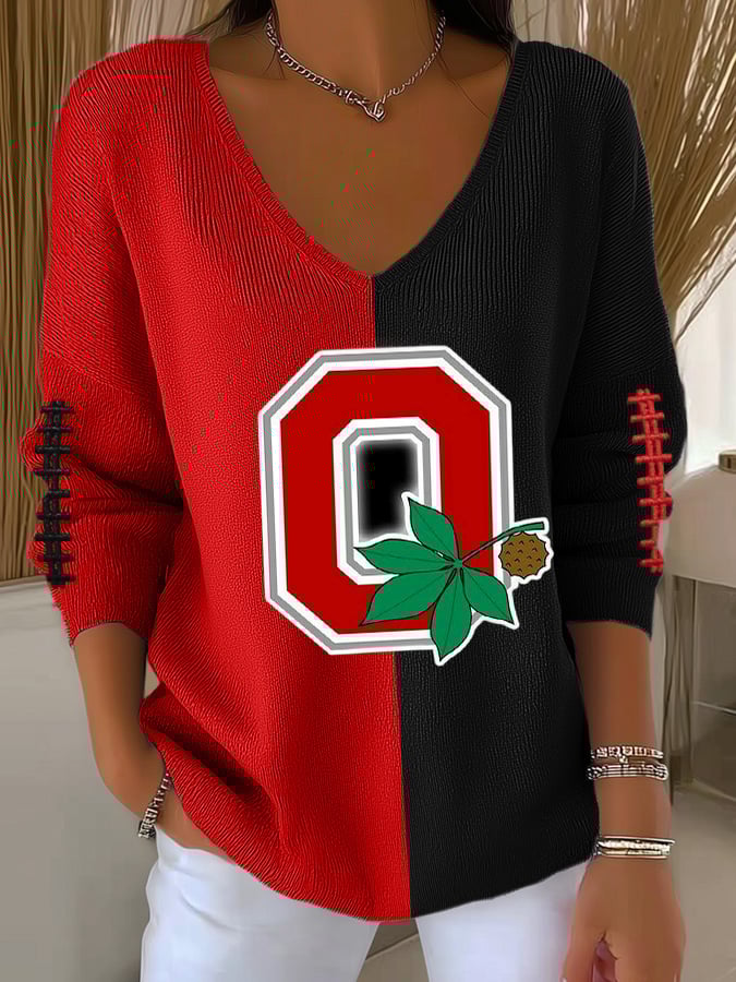 Women's Rugby Print V-Neck Top