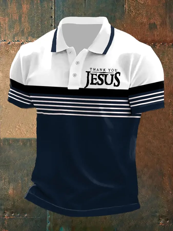 🔥Buy 3 Get 15% Off🔥Men's Thank You Jesus Printed Casual Polo Shirt