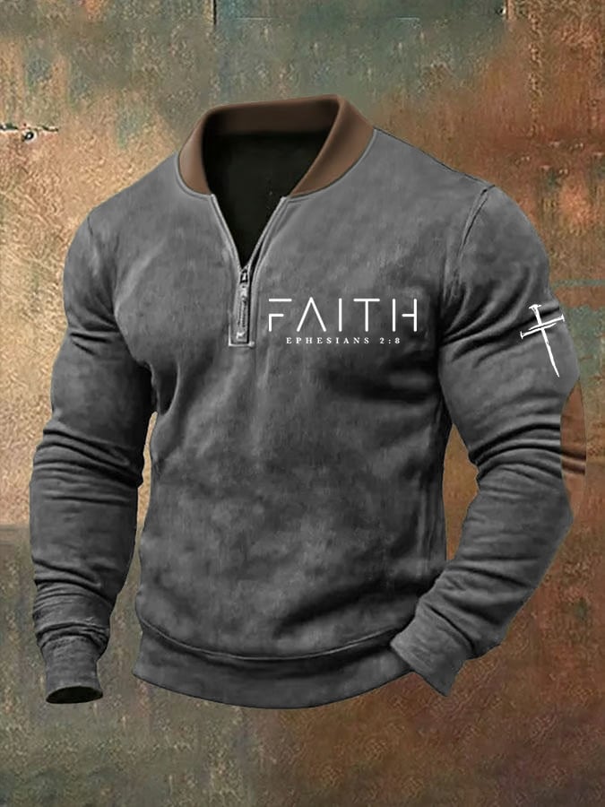 🔥Buy 3 Get 15% Off🔥Men's Faith Cross Print Zipper Neck Casual Sweatshirt