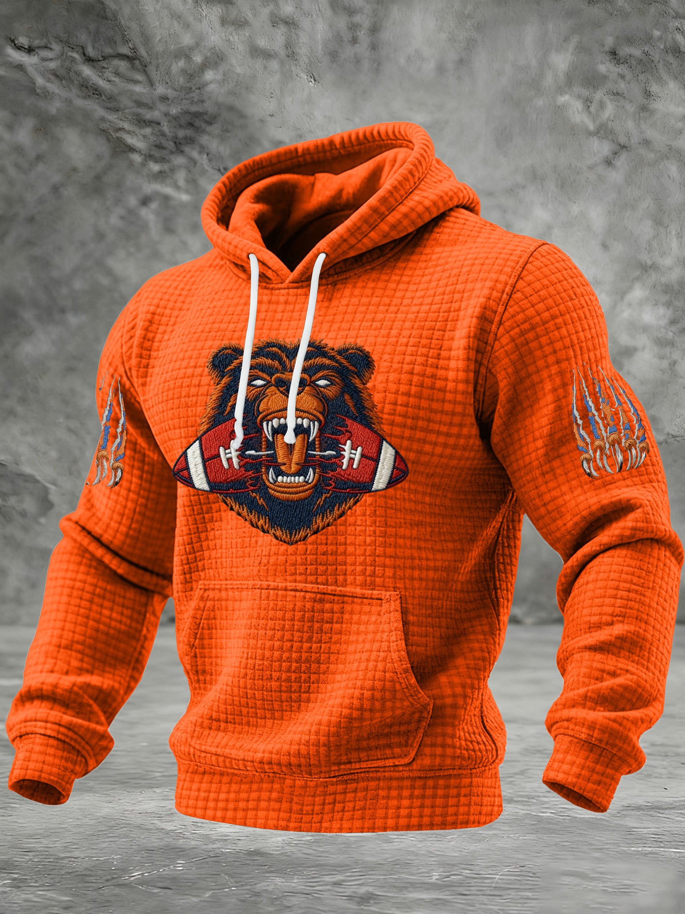 Men's Football Print Checkered Fabric Hooded Sweatshirt