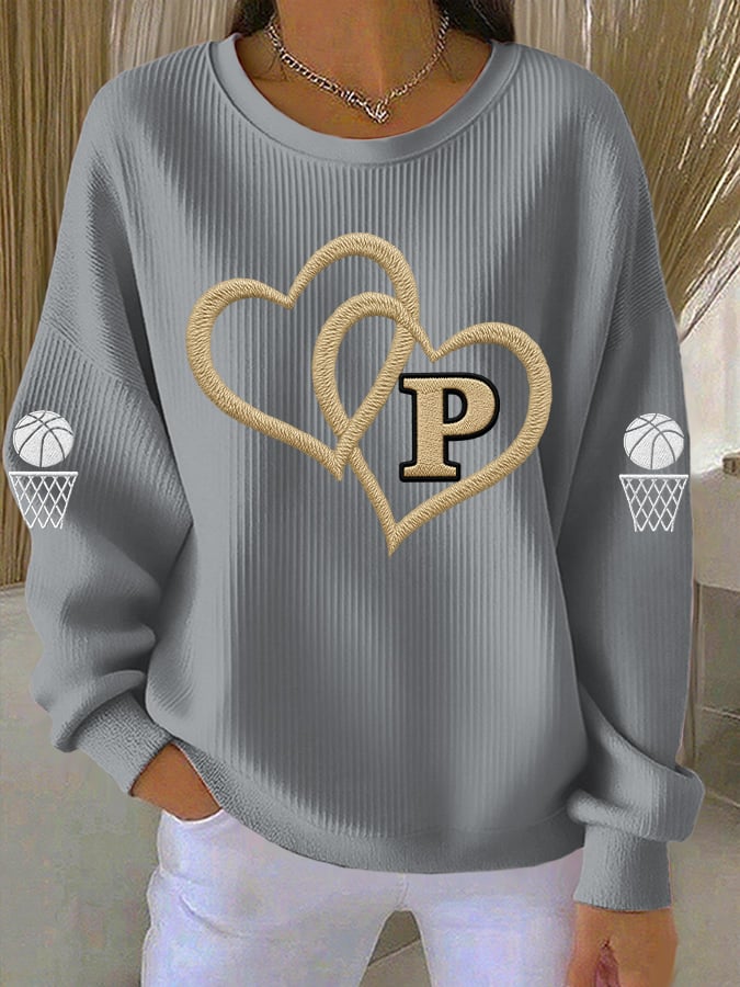 Women's Basketball Print Round Neck Sweatshirt