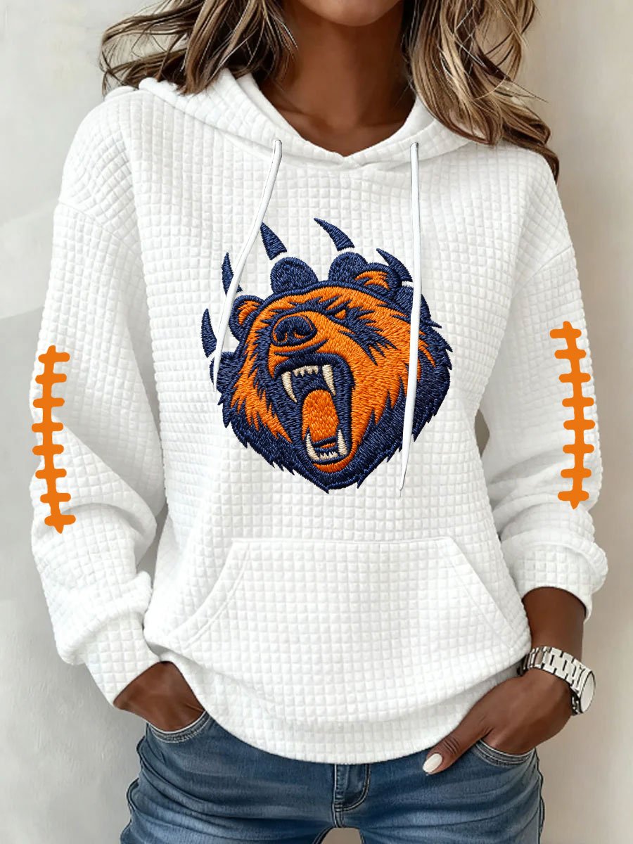 Women's Football Print Plaid Fabric Hooded Sweatshirt