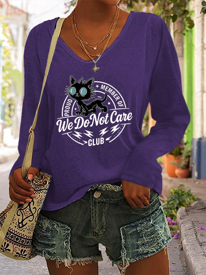 Women's  Retro Funny Proud Member Of  Club We Do Not Care Menopause Perimenopause Print long-sleeved  T-Shirt