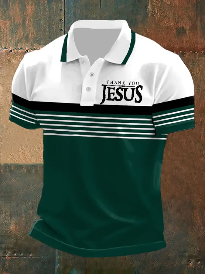 🔥Buy 3 Get 15% Off🔥Men's Thank You Jesus Printed Casual Polo Shirt