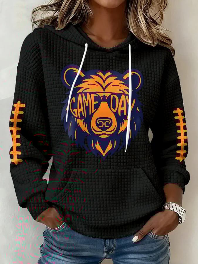 Women's Football Print Plaid Fabric Hooded Sweatshirt