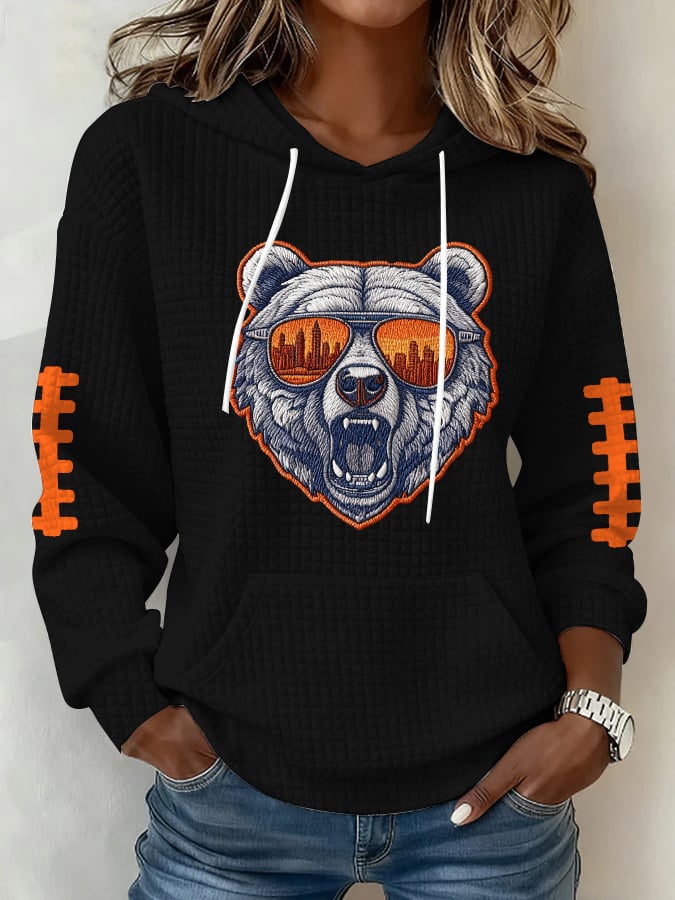 Women's Football Print Plaid Fabric Hooded Sweatshirt