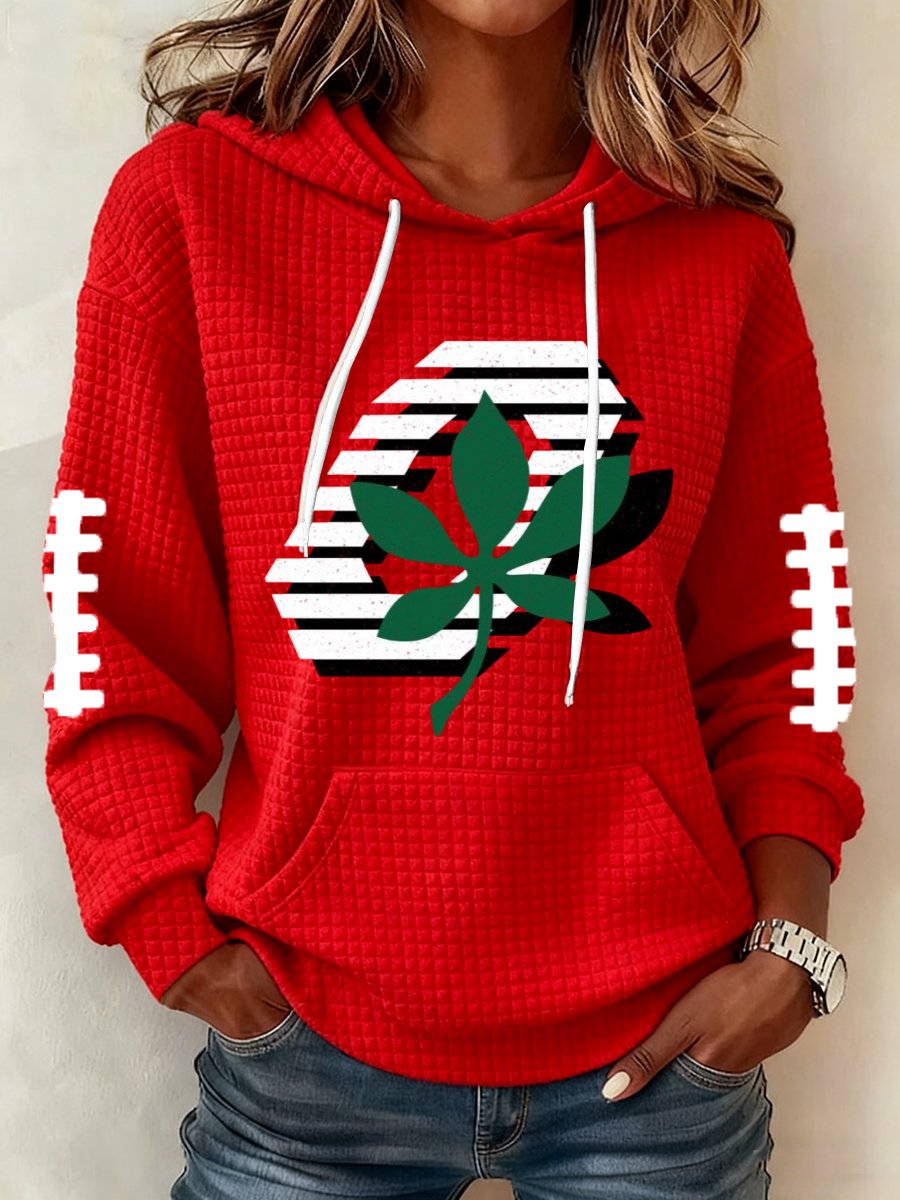 Women's rugby print waffle fabric hoodie