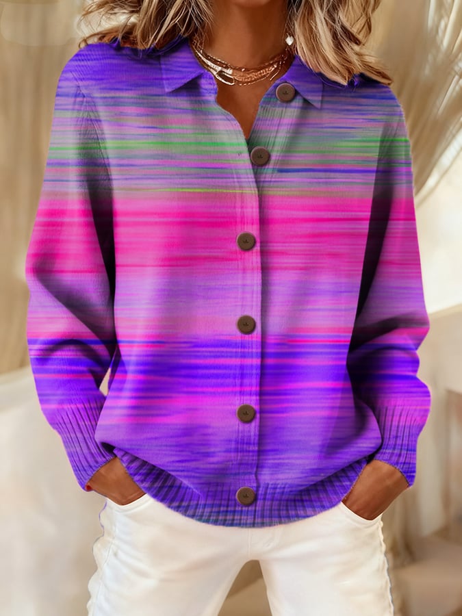 Women's casual purple gradient knitted cardigan