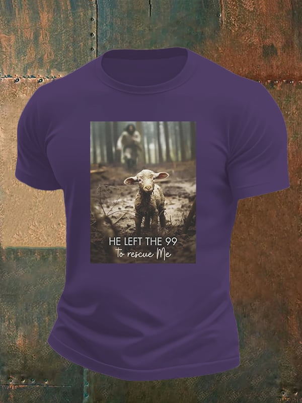 🔥Buy 3 Get 15% Off🔥Men's  He Left the 99 to Rescue Me, Jesus and Lost Sheep, Christian T-shirt