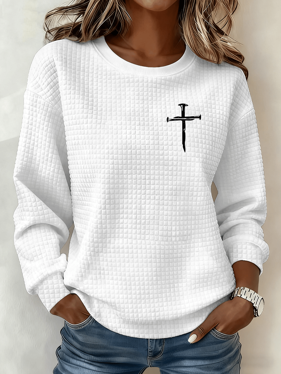 Women's Cross Crew Neck Waffle Sweatshirt