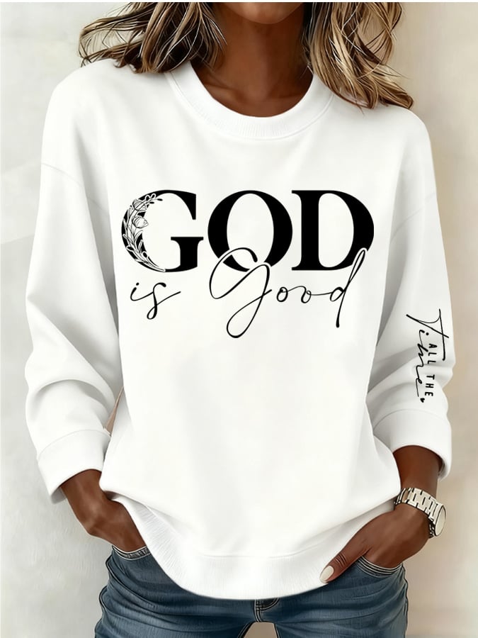Women's Retro God Is Good Faith Printed Sweatshirt