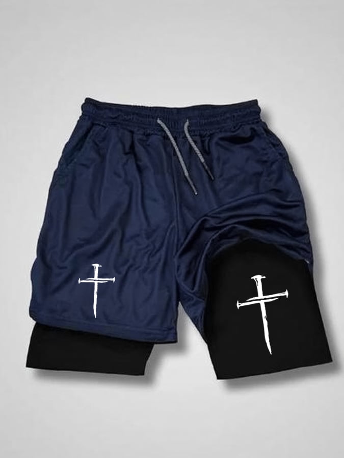 🔥Buy 3 Get 15% Off🔥Men'S Classic Cross Print Double Layer Shorts (With Pockets)