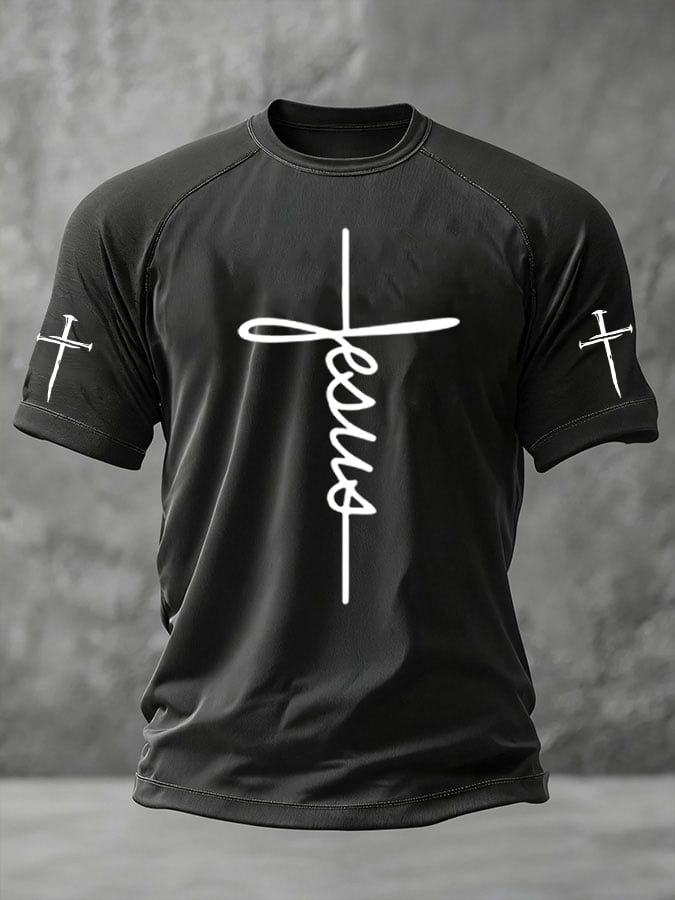 Men's Jesus Cross Print Casual T-Shirt