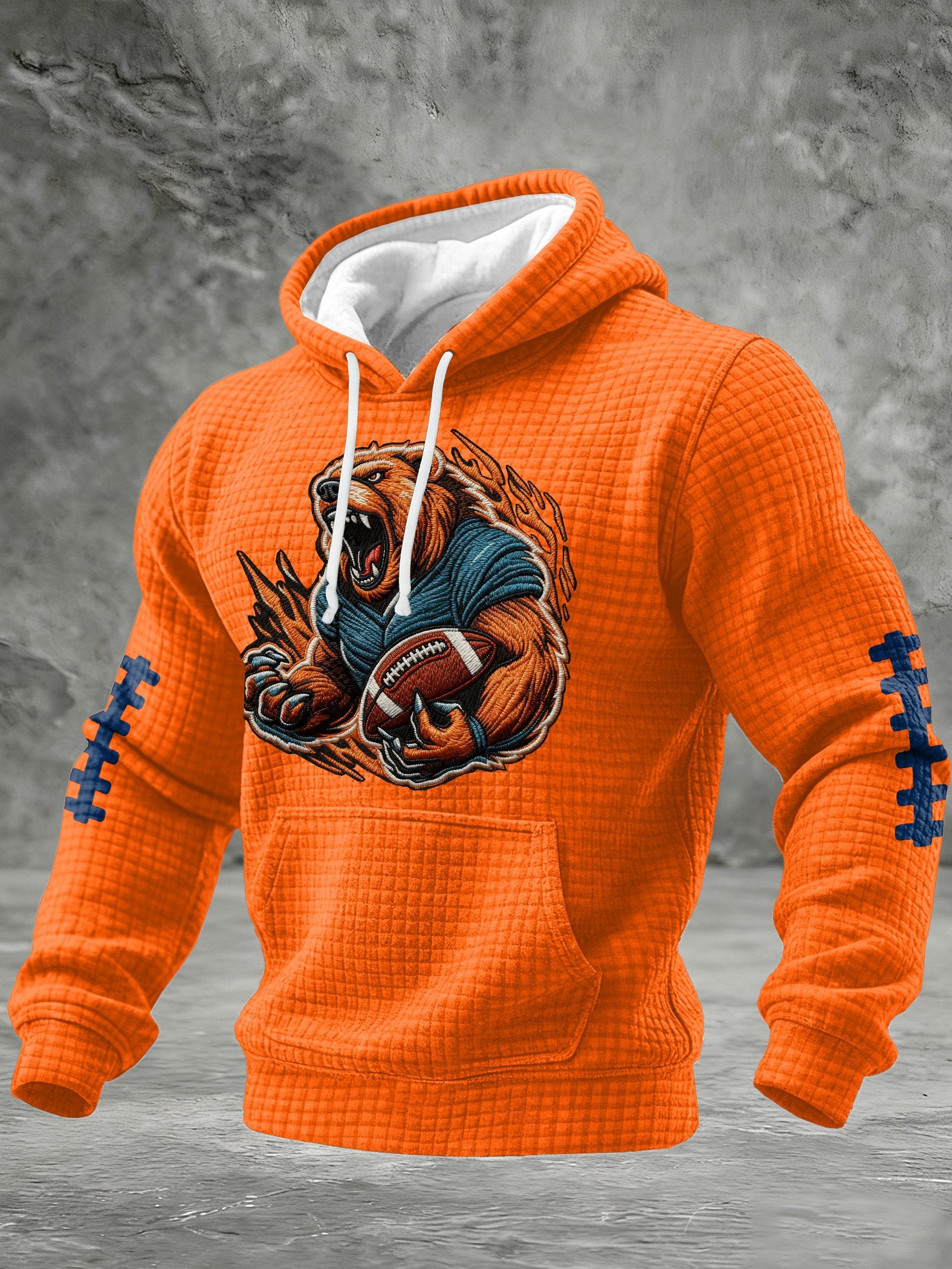 Men's Football Print Checkered Fabric Hooded Sweatshirt
