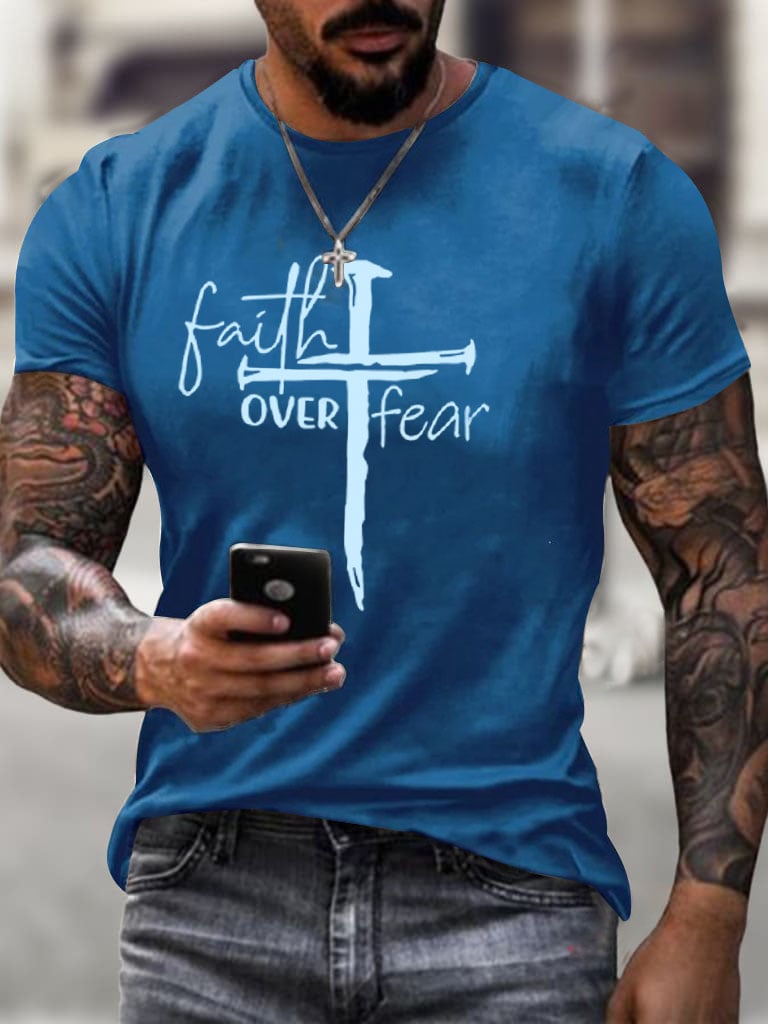 🔥Buy 3 Get 15% Off🔥Men's Faith Over Fear Print T-Shirt