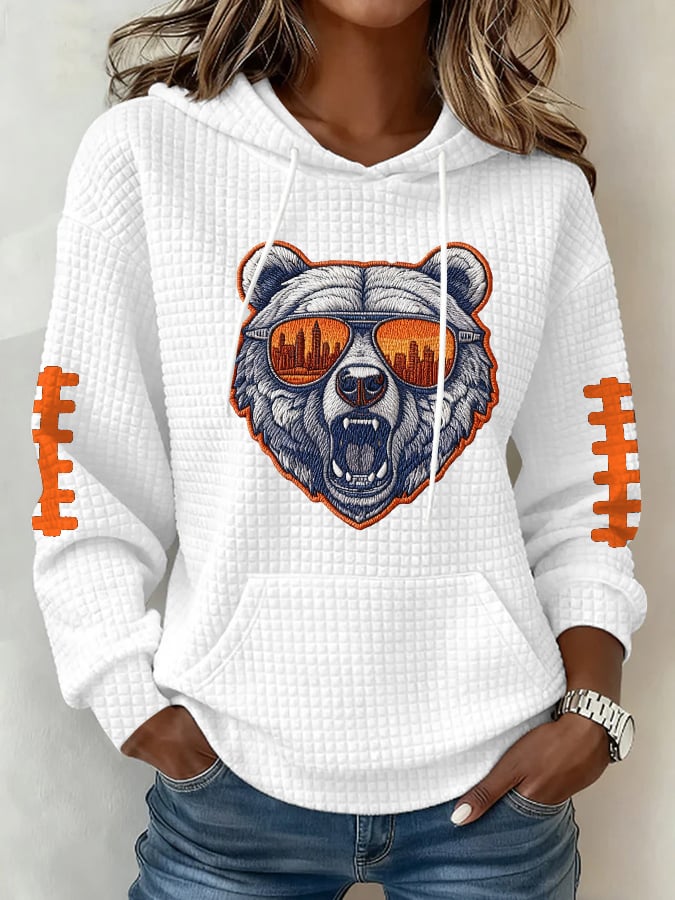 Women's Football Print Plaid Fabric Hooded Sweatshirt