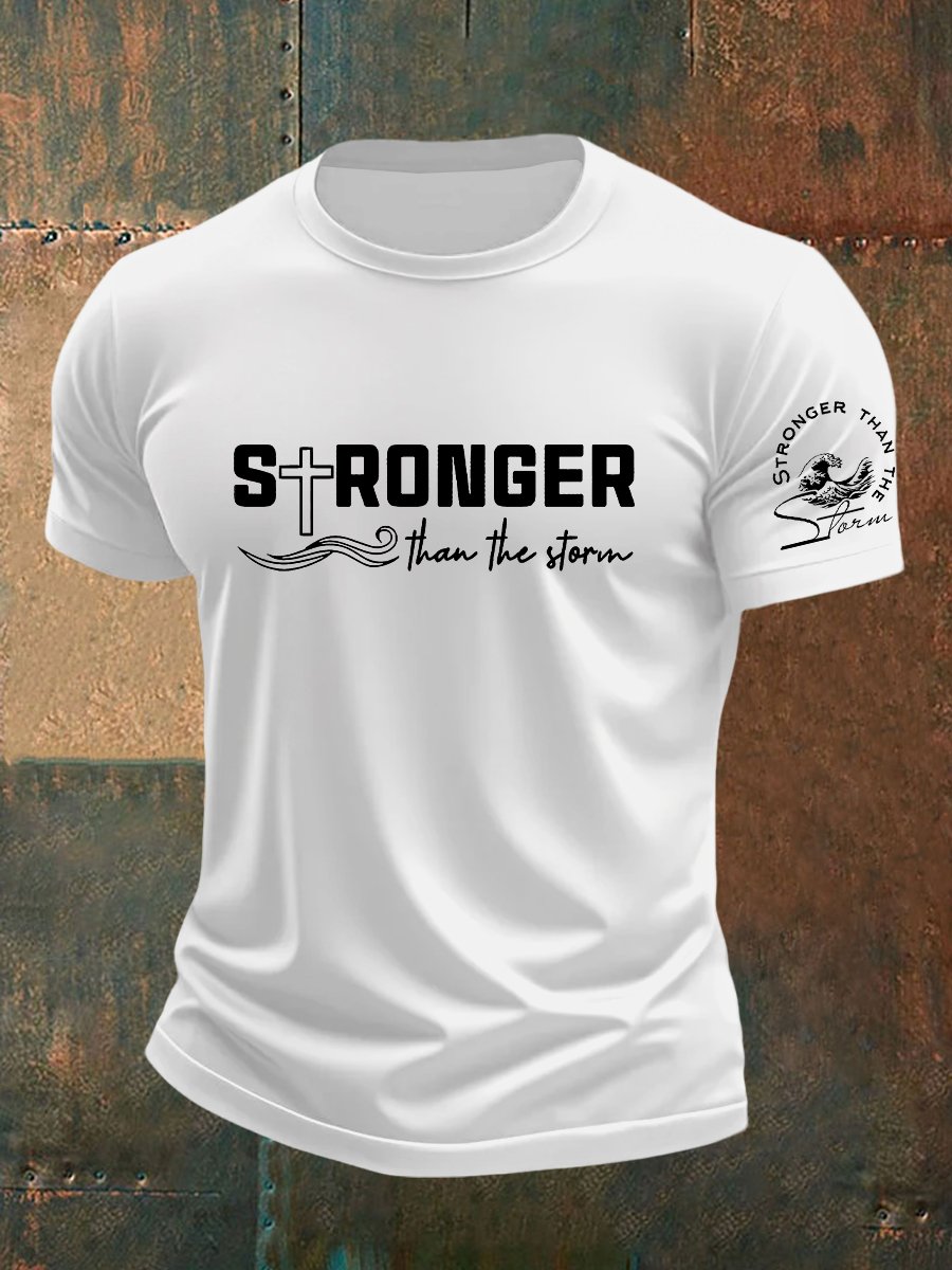 🔥Buy 3 Get 15% Off🔥Men's Stronger than the Storm Cross Print Short Sleeve Tee
