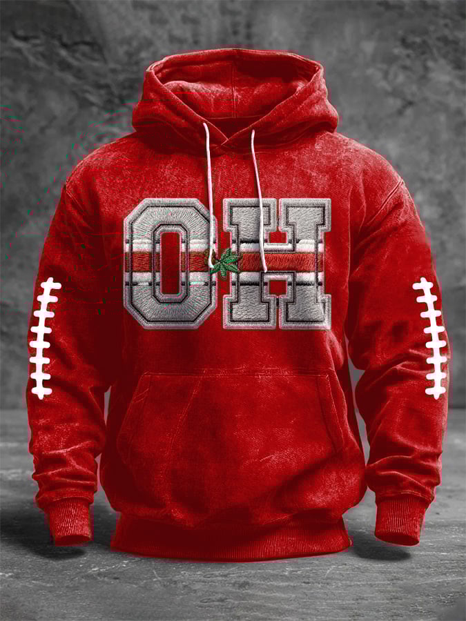 Men's Casual Football Print Long-Sleeve Hooded Sweatshirt