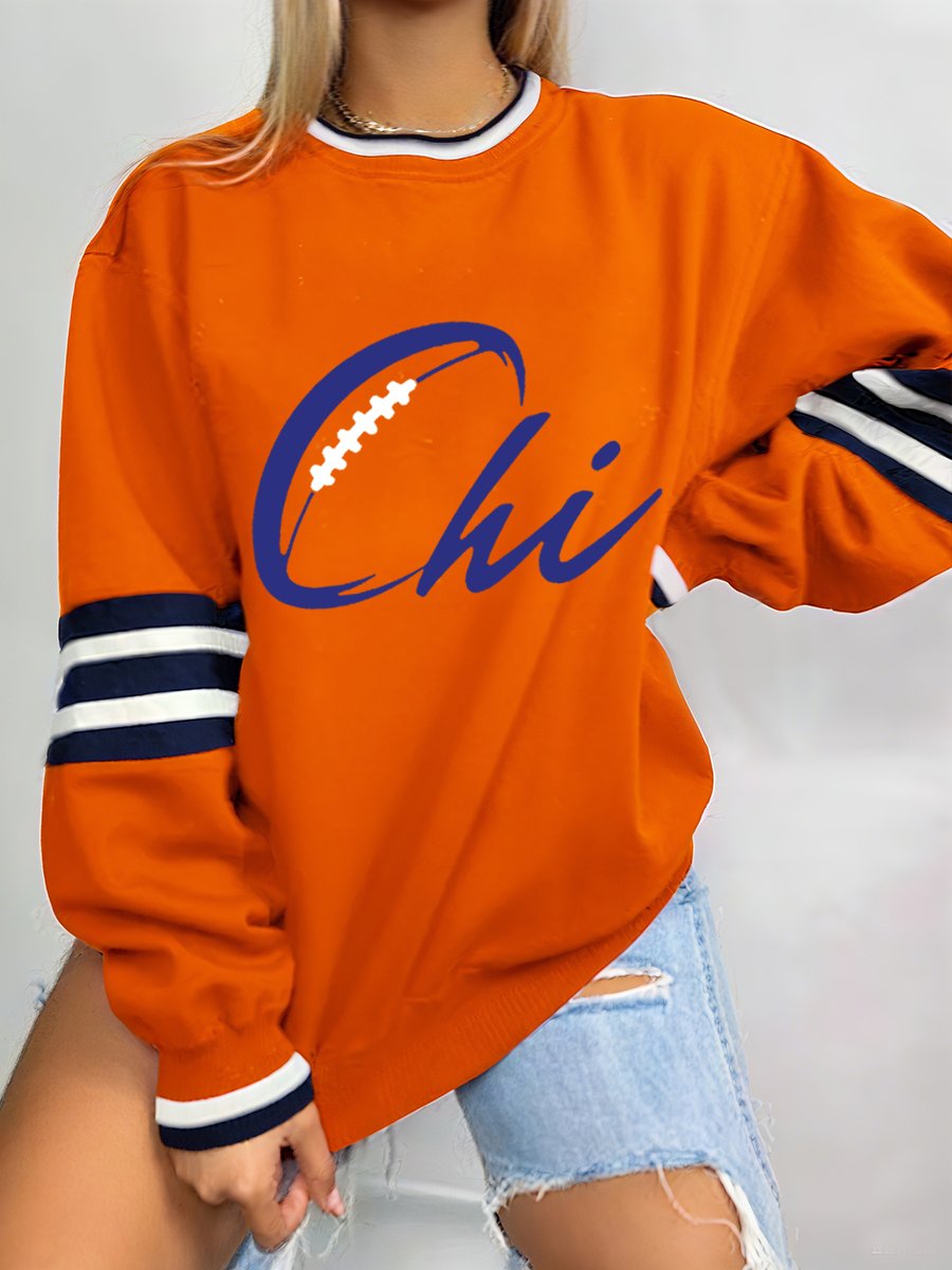 Women's Football Print Crew Neck Sweatshirt