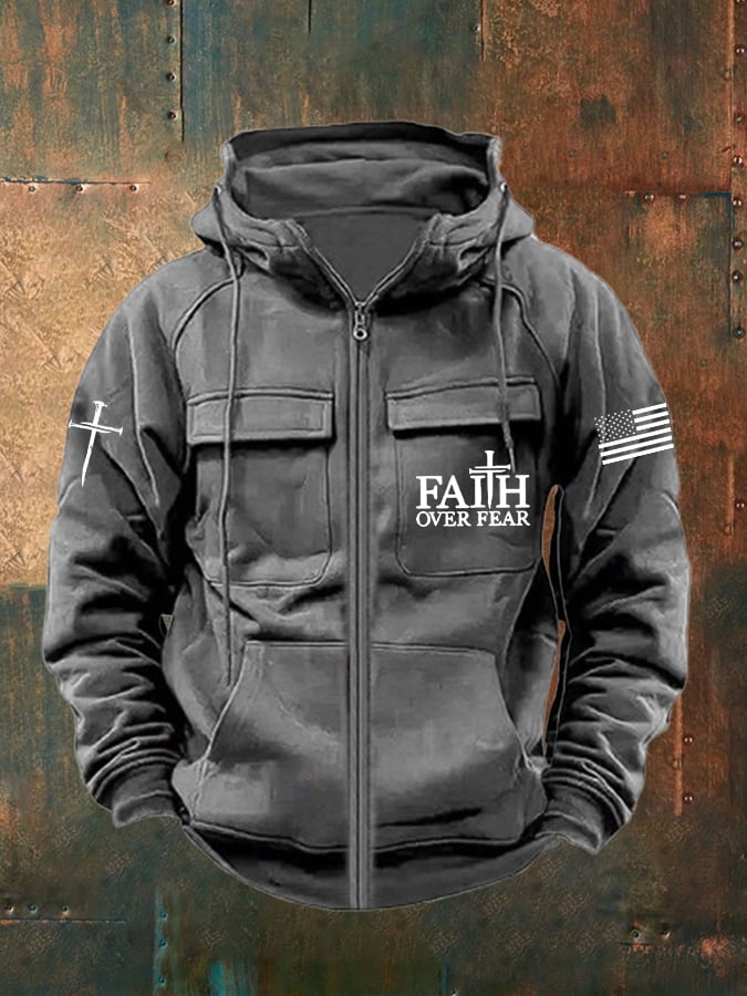 🔥Buy 3 Get 15% Off🔥Men's Faith Over Fear Print Multi-Pocket Jacket