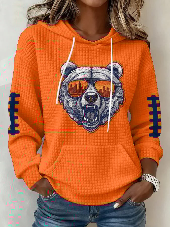 Women's Football Print Plaid Fabric Hooded Sweatshirt