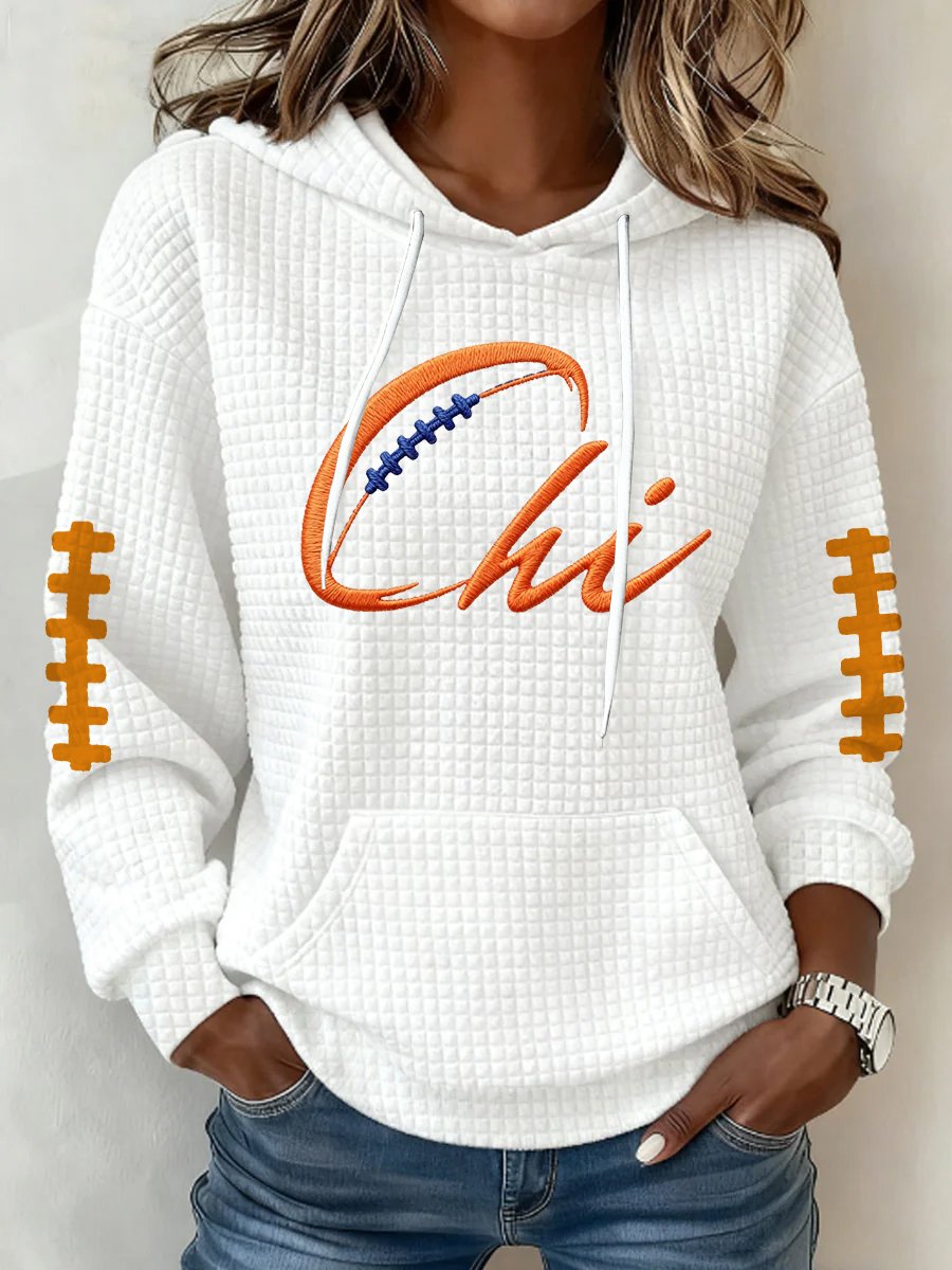 Women's Football Print Waffle Fabric Hooded Sweatshirt
