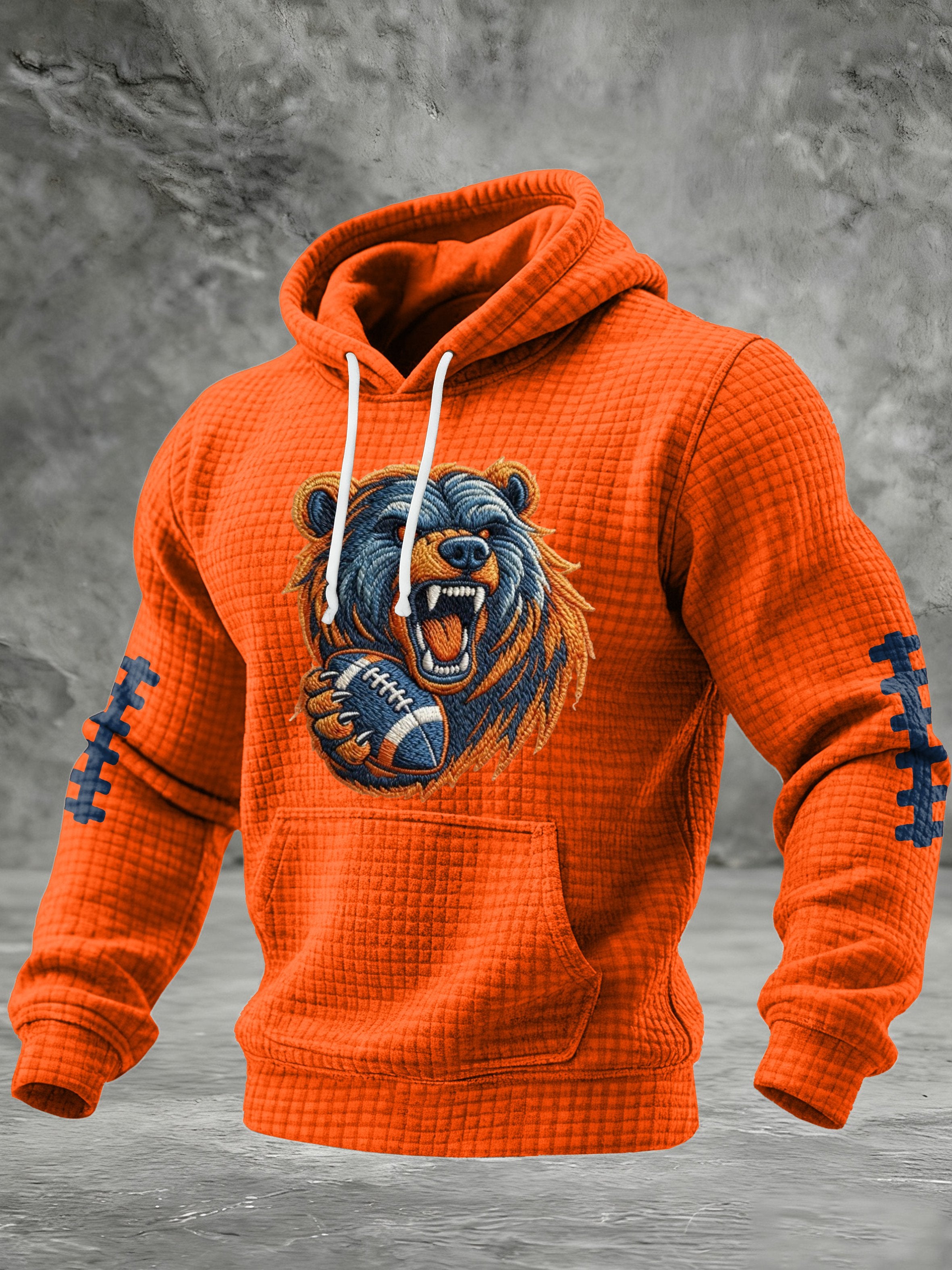 Men's Football Print Checkered Fabric Hooded Sweatshirt