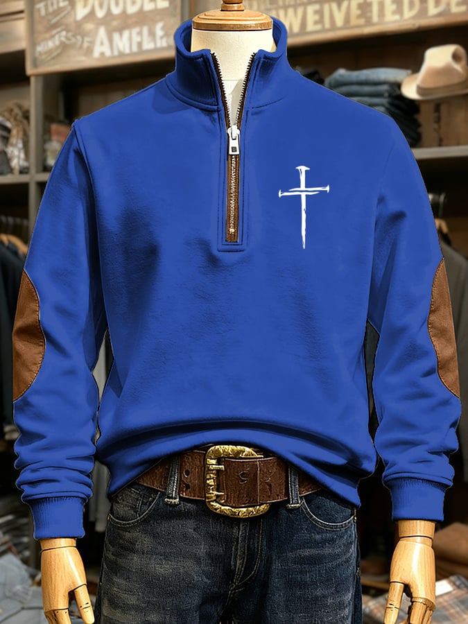 🔥Buy 3 Get 15% Off🔥Men's Vintage Faith Cross Print Casual Zip Sweatshirt