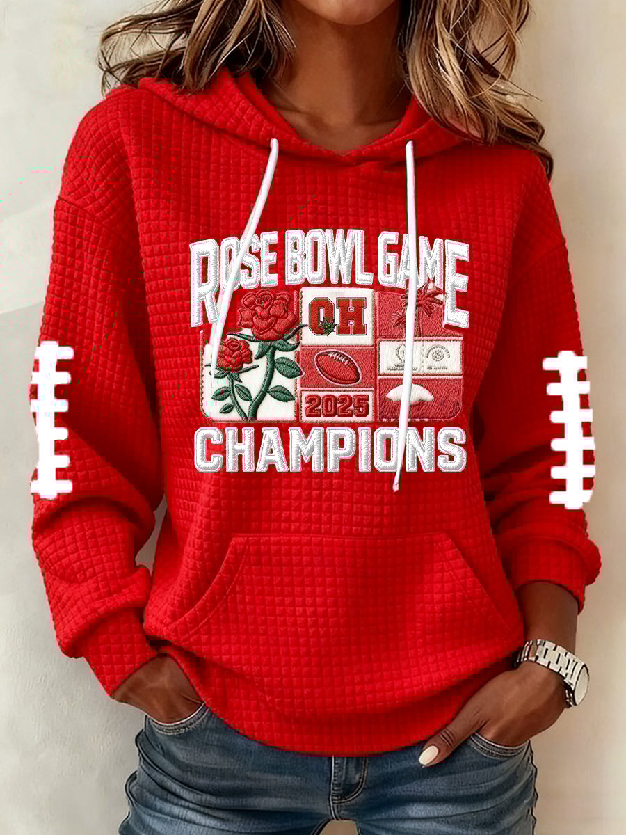 Women's rugby print waffle fabric hoodie