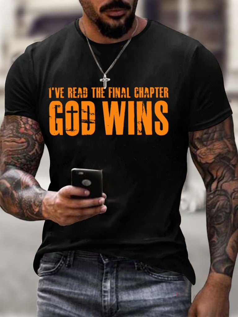 🔥Buy 3 Get 15% Off🔥Men's God Wins I've Read The Final Chapter Print T-Shirt